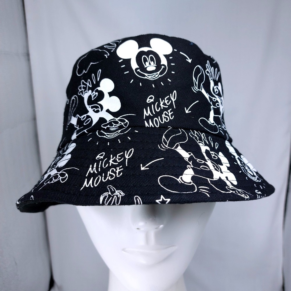 Disney Mickey Mouse Reversible Bucket Hat Black White Graffiti Print Size Small